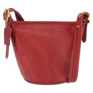 Authentic Coach Shoulder Bag Leather Red Gold